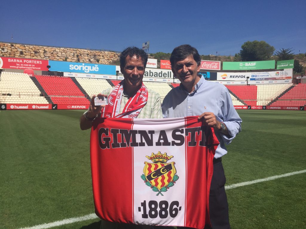 El president del Nàstic i de la SAD, Josep Maria Andreu i Òscar Cadiach al Nou Estadi