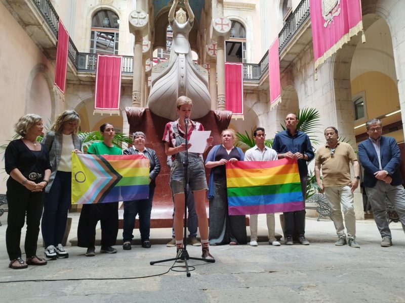 Moment de la lectura del manifest al pati del rei Jaume I de l'Ajuntament.