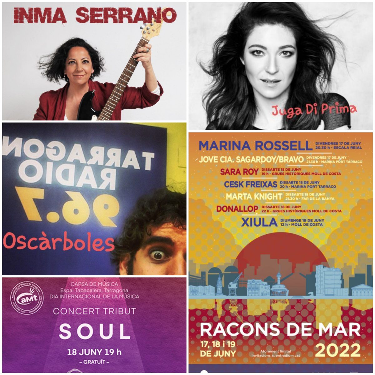 Aquesta setmana al programa ha estat protagonitzat pels concerts del Festivals Racons de Mar i l'Associació de Músics de Tarragona. També hem presentat els nous treballs de les cantautores Inma Serrano i Juga di Prima.