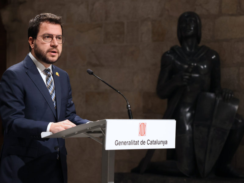 El president de la Generalitat, Pere Aragonès, durant una declaració institucional després de la sortida del Govern de Junts per Catalunya Data de publicació: divendres 07 d’octubre del 2022, 22:13 Localització: Barcelona Autor: Rubén Moreno