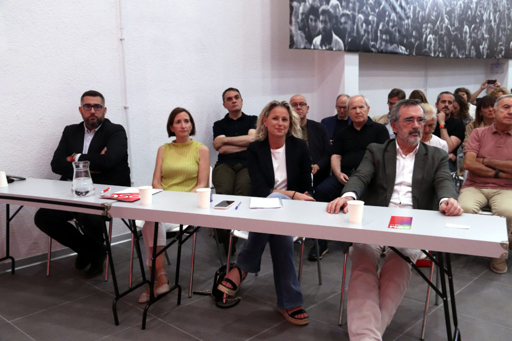 Els candidats del PSC al Congrés Valle Mellado (Tarragona) Marc Lamuà (Girona) i Montse Mínguez (Lleida), i el candidat al Senat per Barcelona Manel Cruz en el consell nacional del partit
Data de publicació: diumenge 11 de juny del 2023, 13:57
Localització: Barcelona
Autor: Natàlia Segura