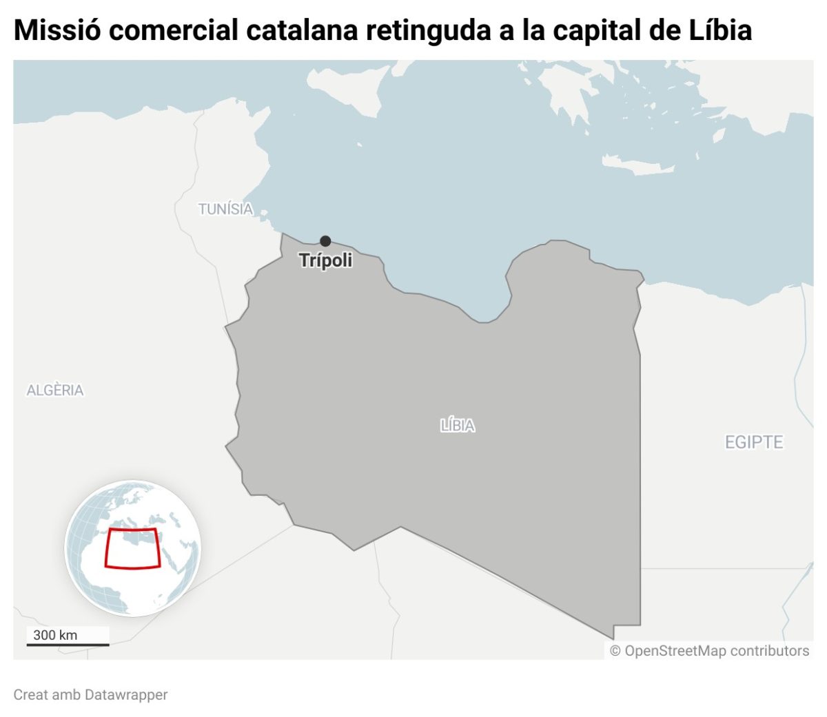 Mapa de localització de la capital de Líbia, Trípoli, on hi ha retinguda una missió comercial catalana Data de publicació: dimecres 14 de maig del 2025, 13:00 Localització: Tarragona Autor: Pau Cortina