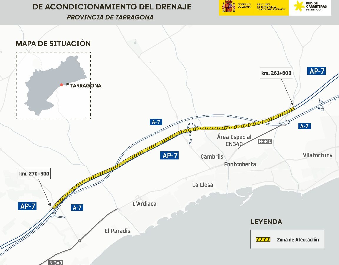 Tall AP-7 Cambrils per obres