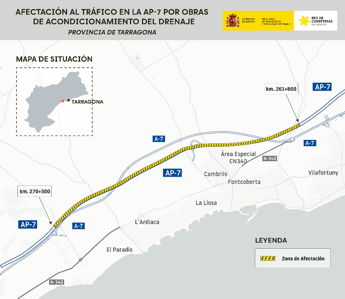 Tall AP-7 Cambrils per obres